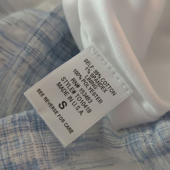 Abbeline Off the Shoulder Gauzy Plaid Cropped Top Sz Small - Picture 6 of 7